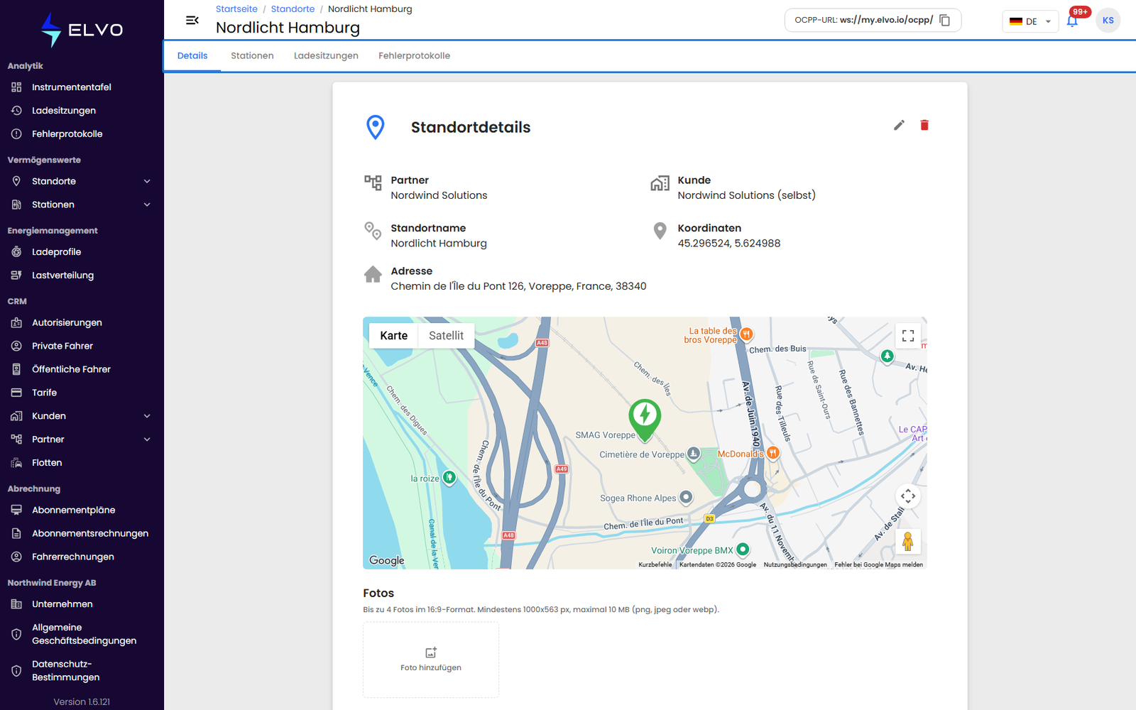 Registerkarten der Standortdetails