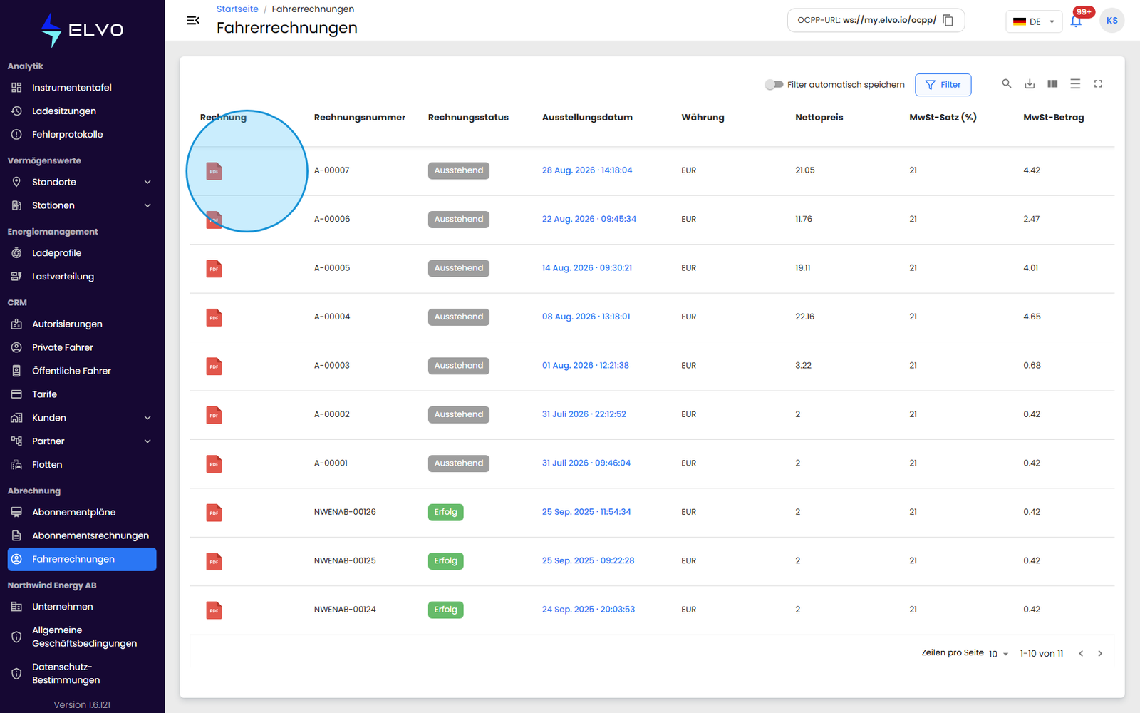 Download-Aktion in der Spalte Aktionen