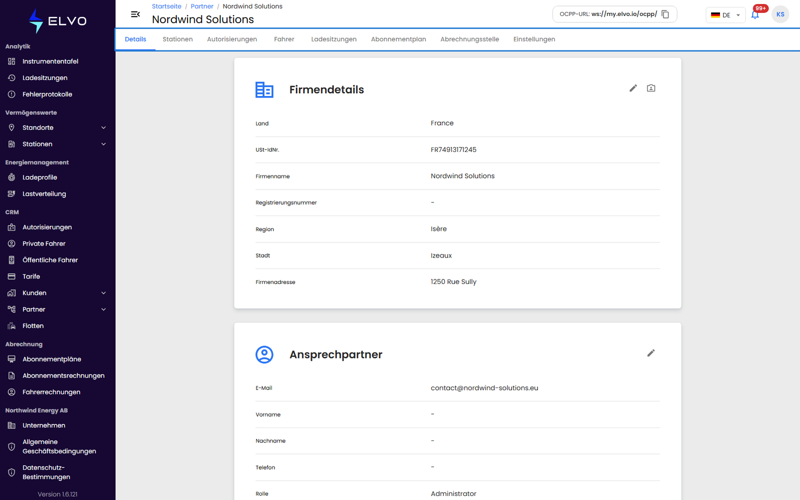 Registerkarten der Partnerdetails