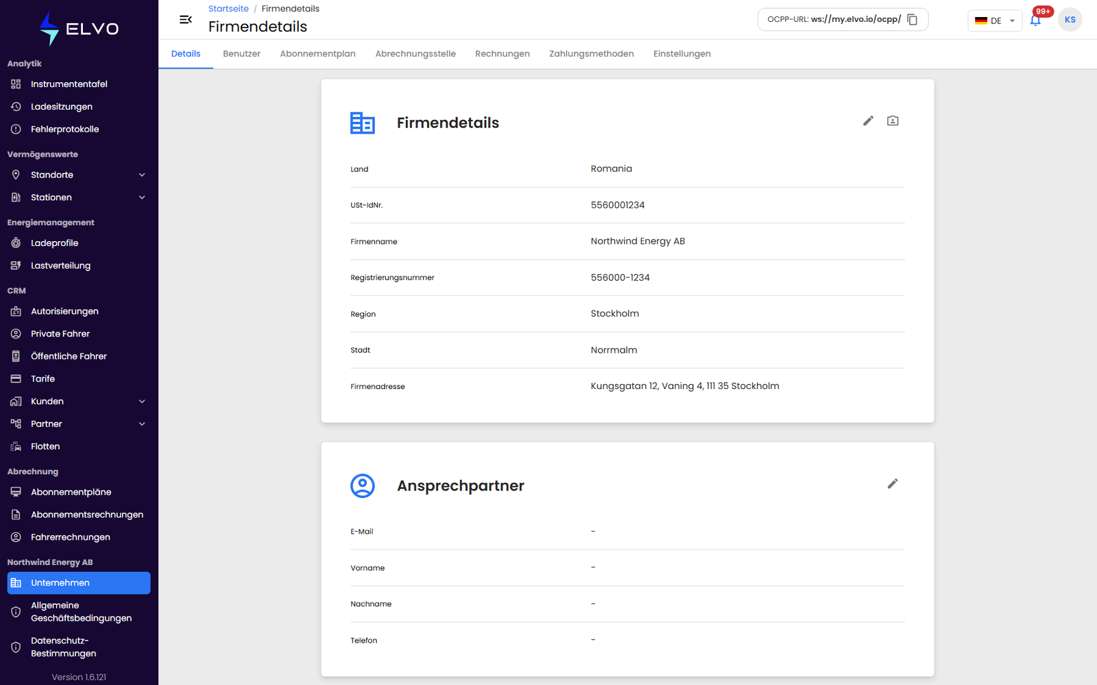 Registerkarte Details des Unternehmens in der schreibgeschützten Ansicht
