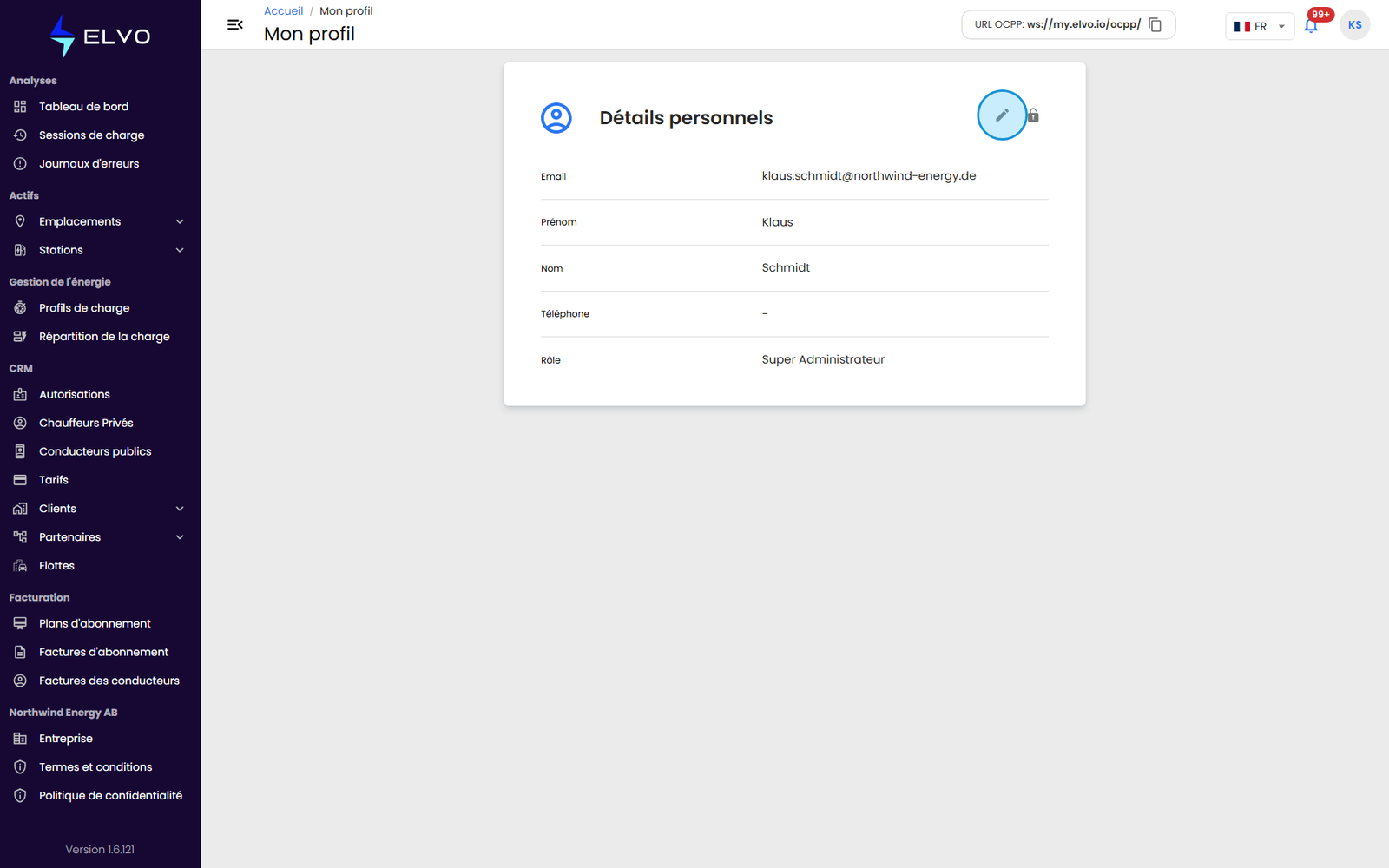 Page Mon profil