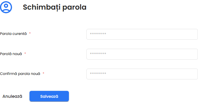 Formularul de schimbare a parolei