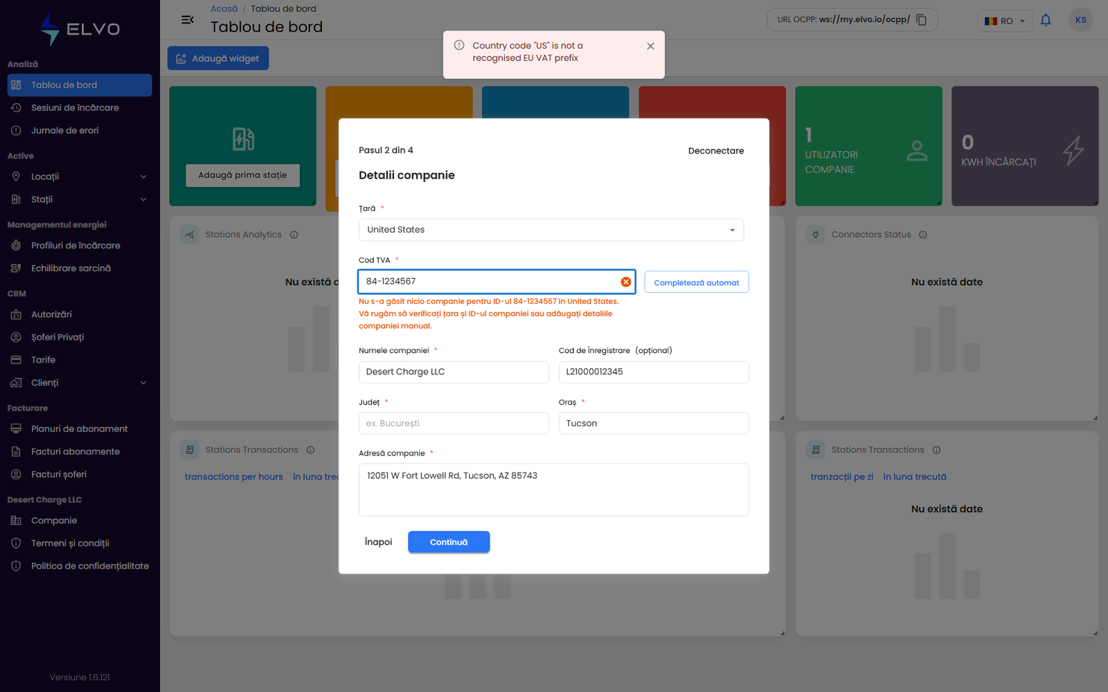 Avertismentul de la Cod TVA după introducerea unui identificator din afara UE