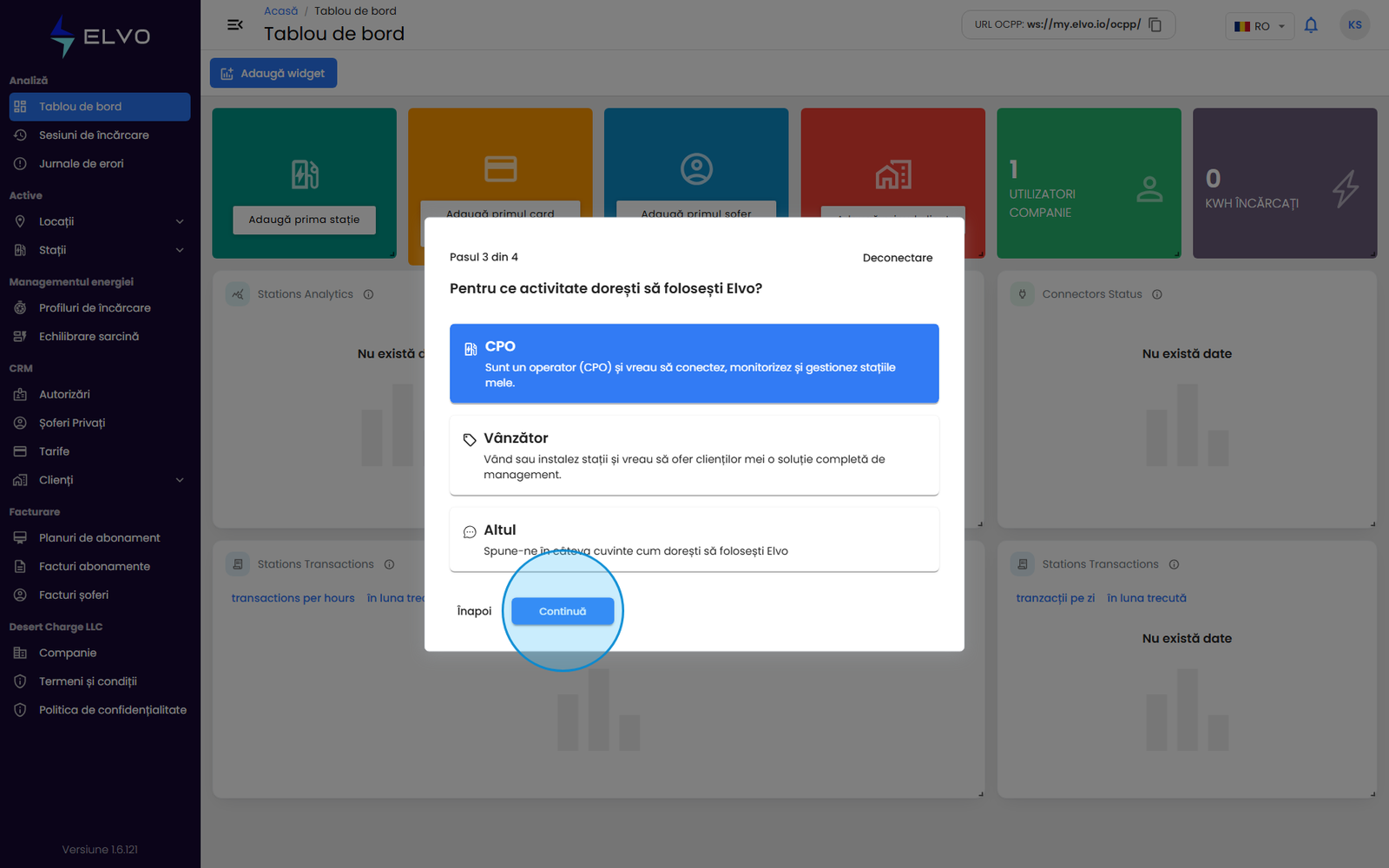 Asistentul de configurare, pasul 3, activitatea