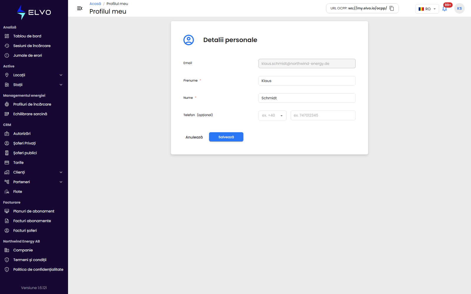 Editarea datelor din profil