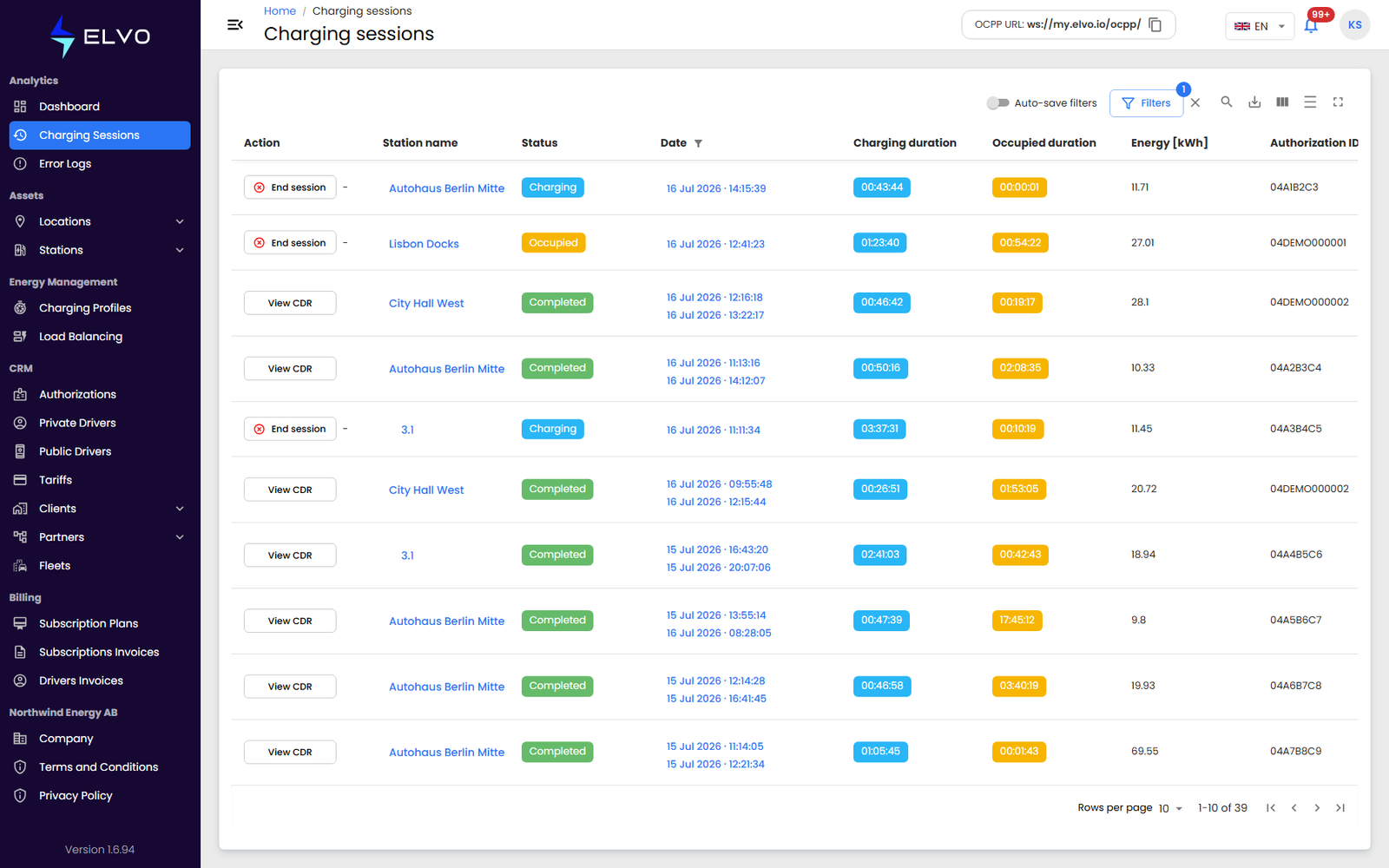 Clickable station name in a session row