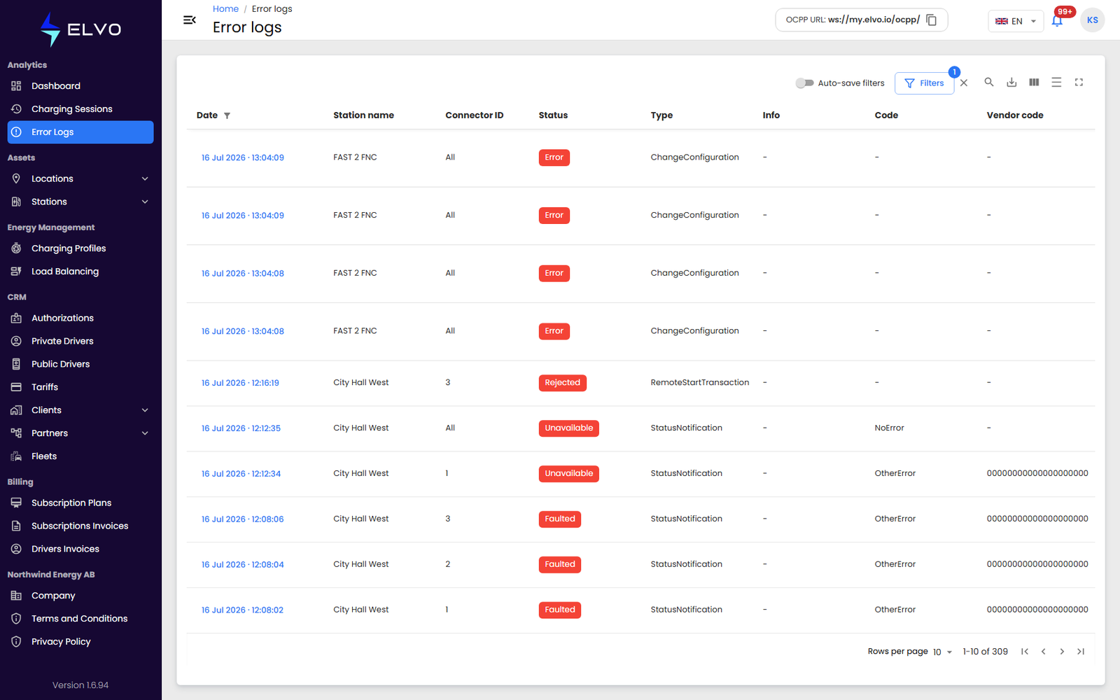 Error Logs page overview