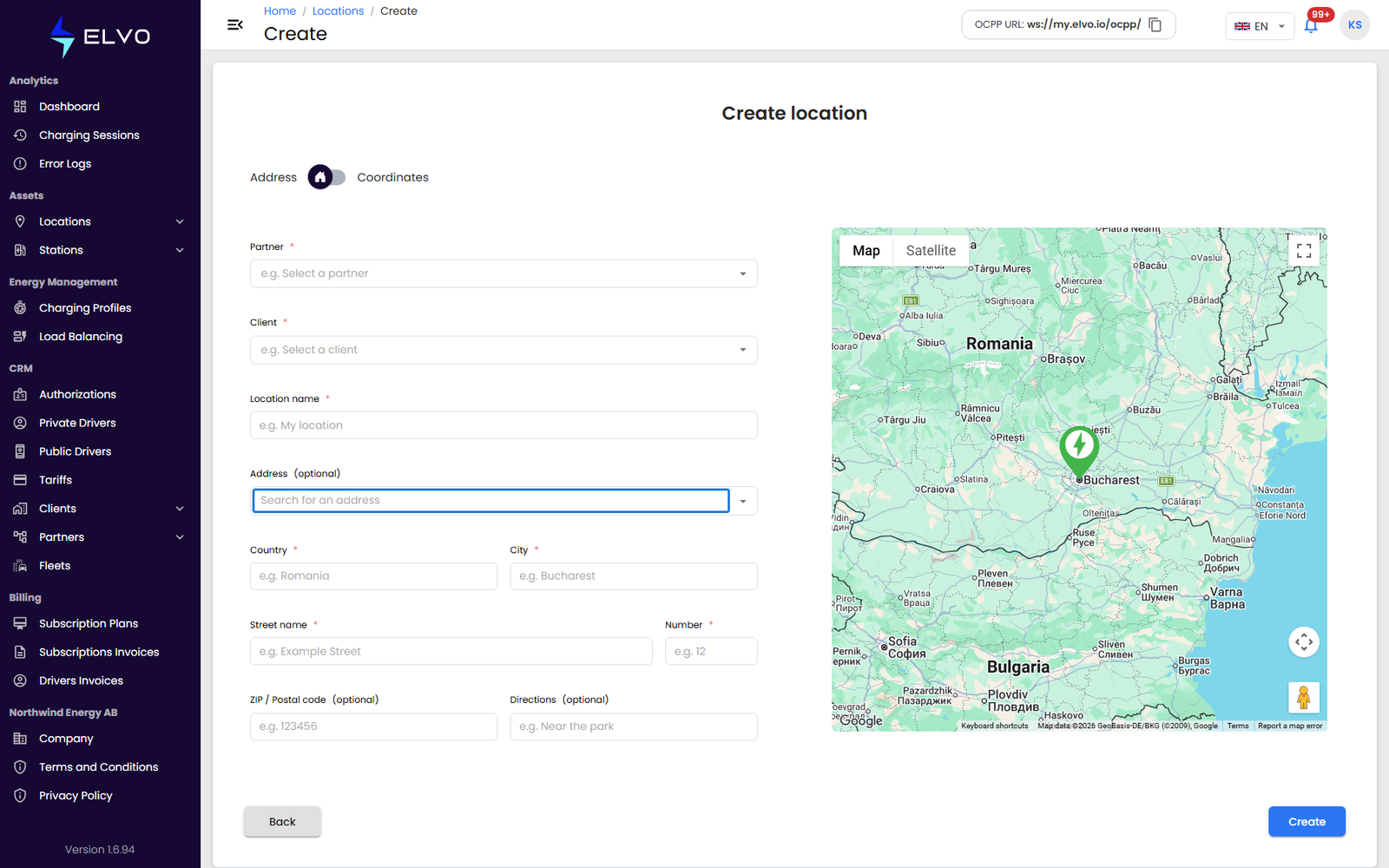 Placing the pin on the location form's map