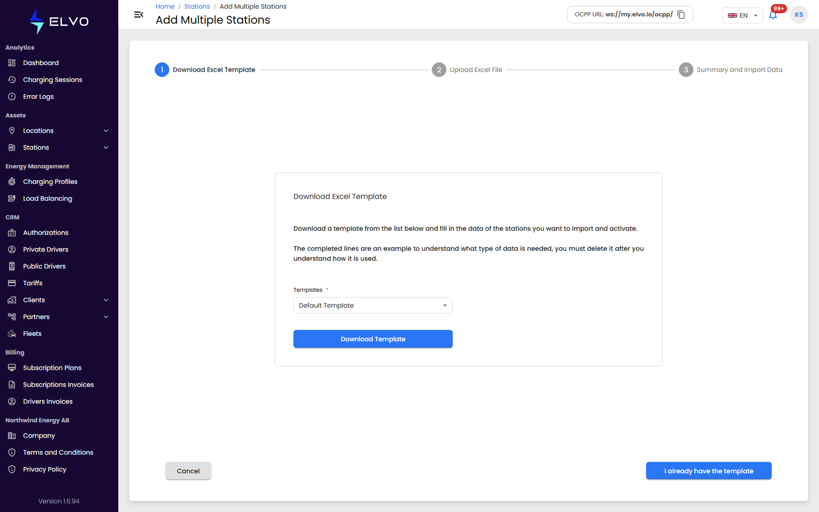 Bulk import template step
