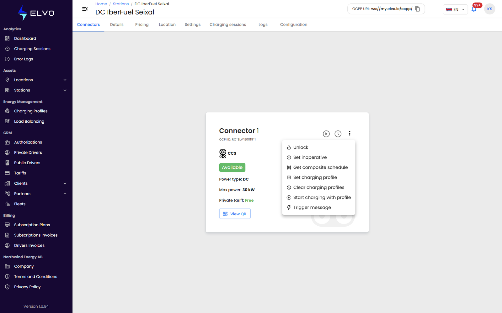 Three-dot connector actions menu open