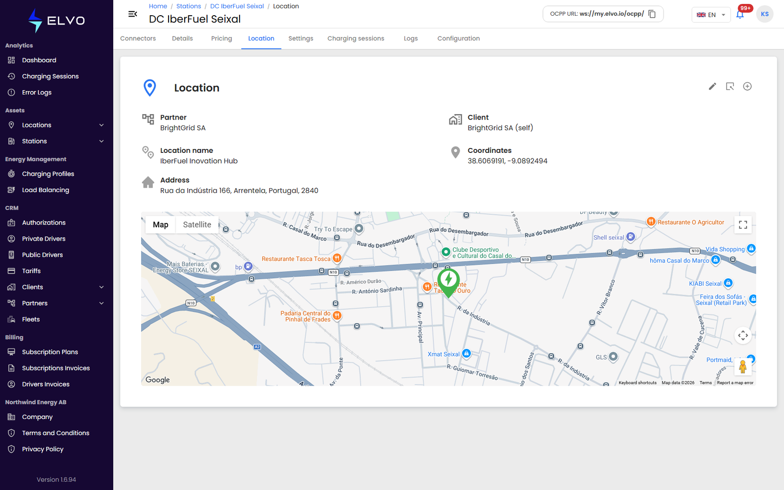 Station location on the map
