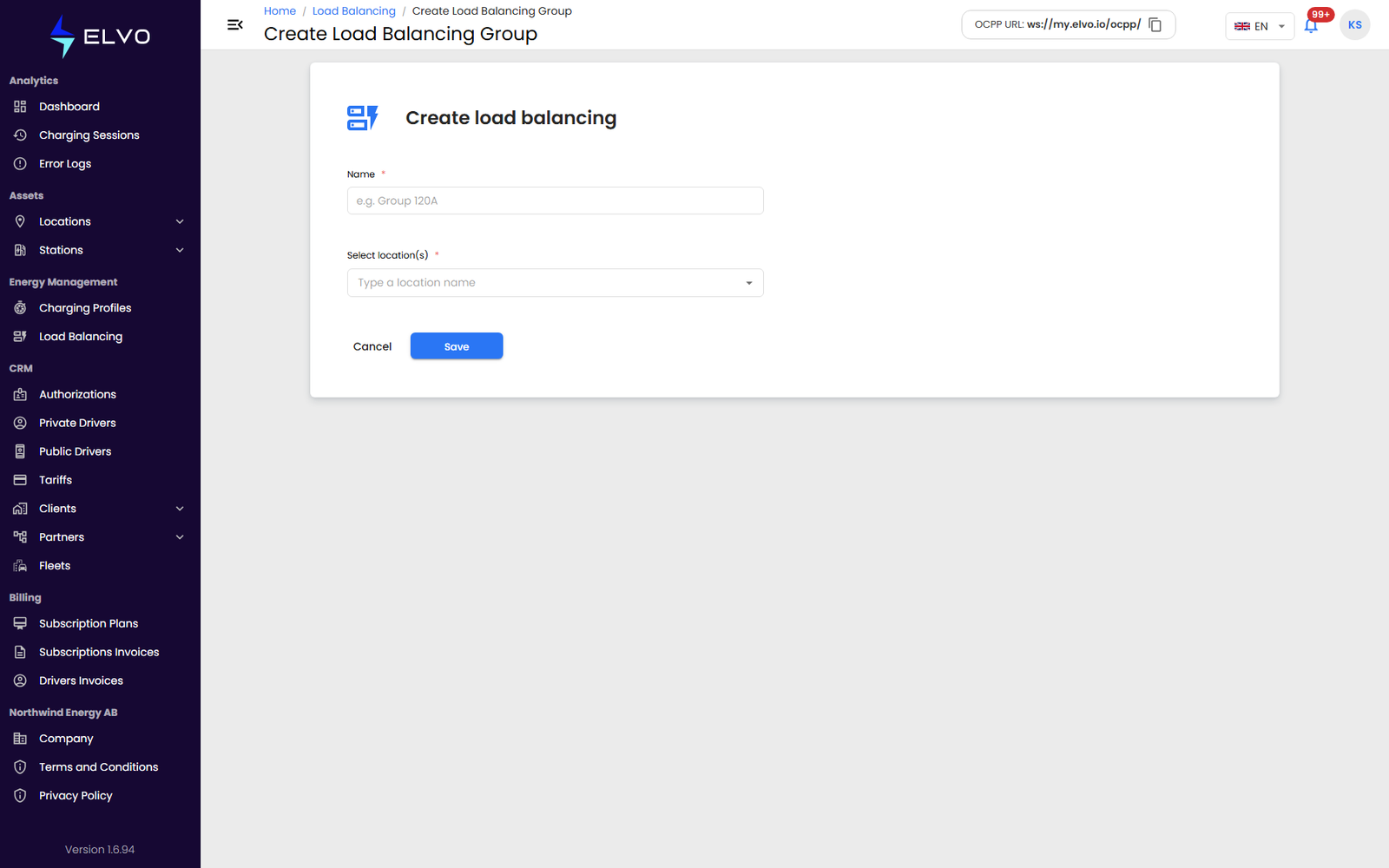 Load balancing create form