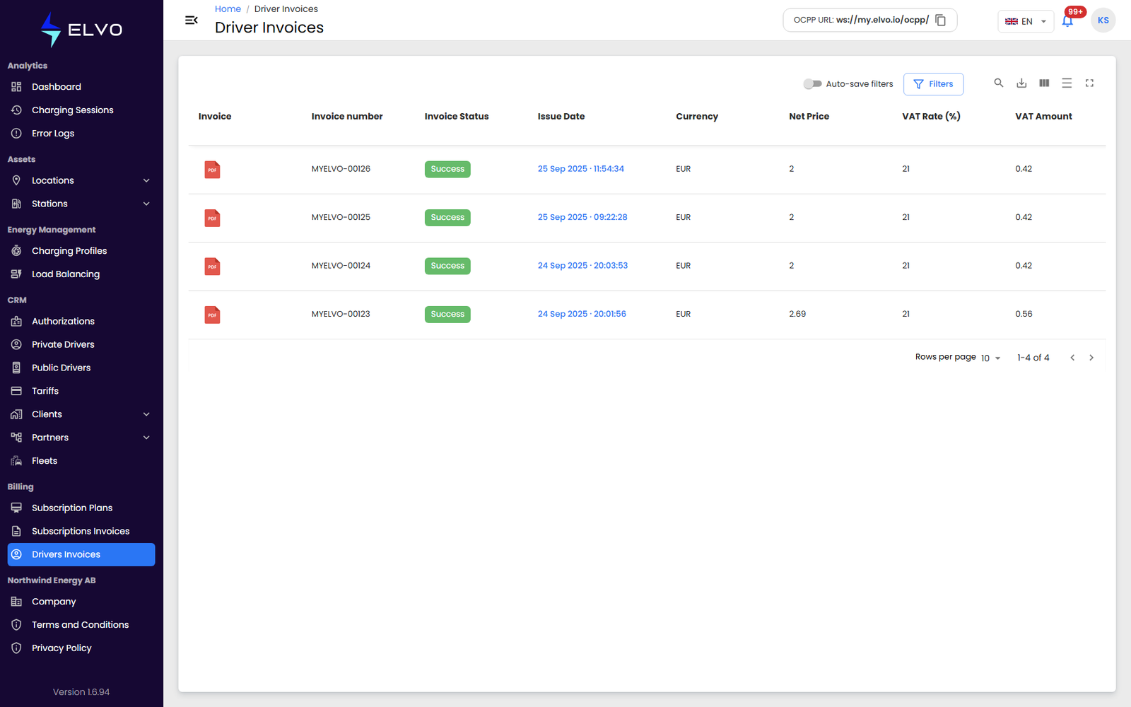 Driver invoices list