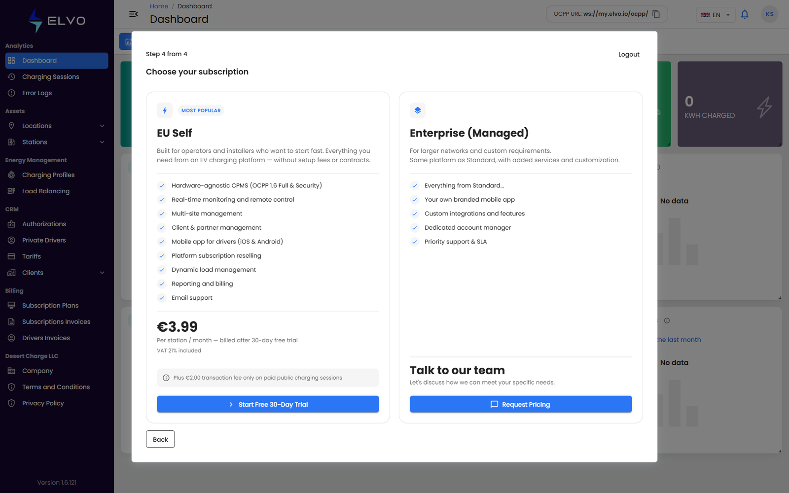 Onboarding wizard step 4, subscription plans
