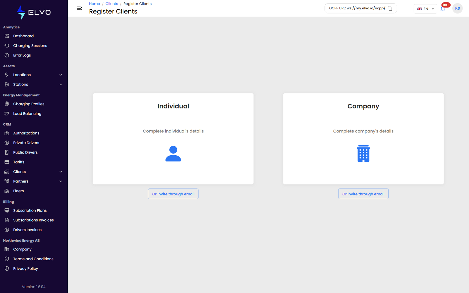Choosing individual or company client type