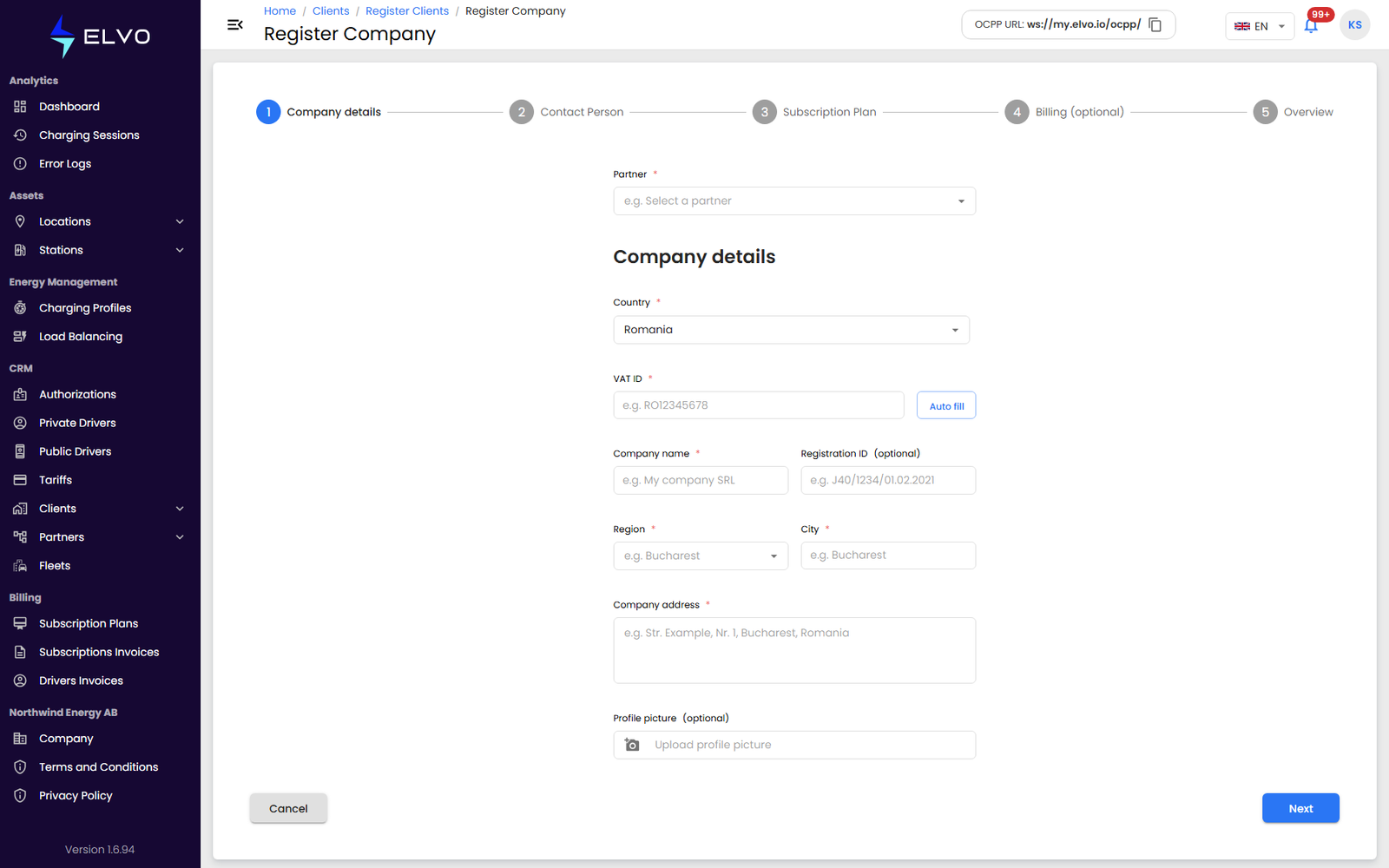 Company client registration form