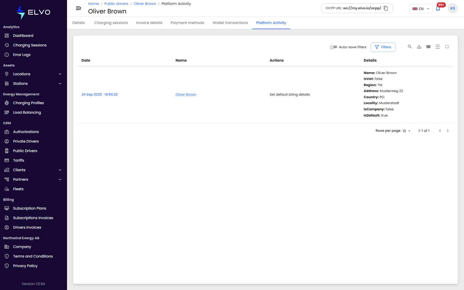 Public driver Platform activity tab