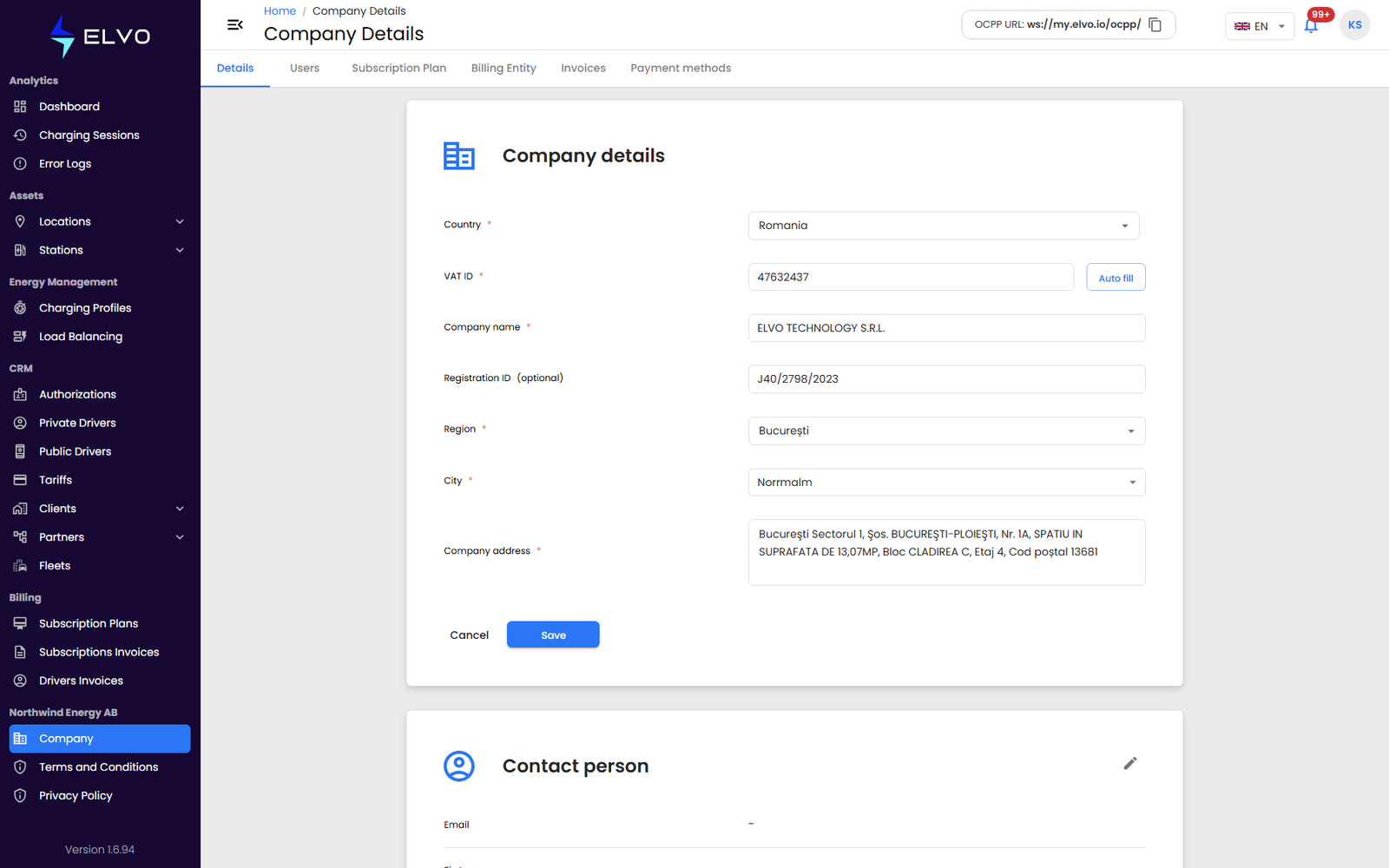 Company details tab in editable state with Save highlighted