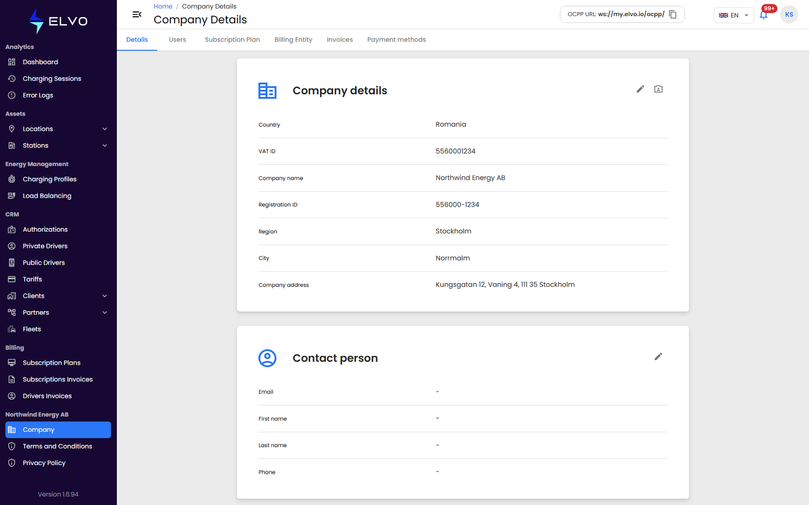 Company details tab in read-only view