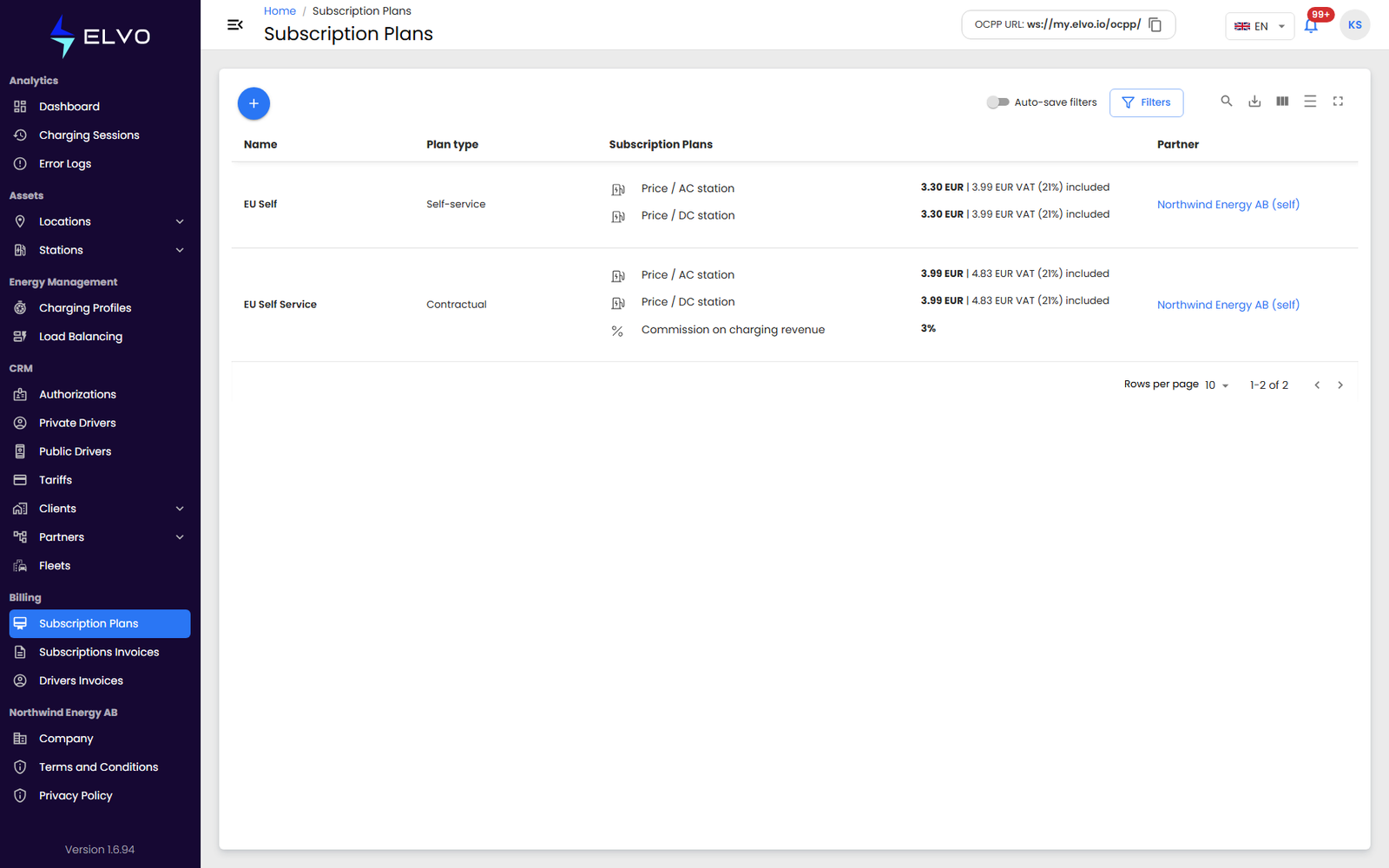 Subscription plans list